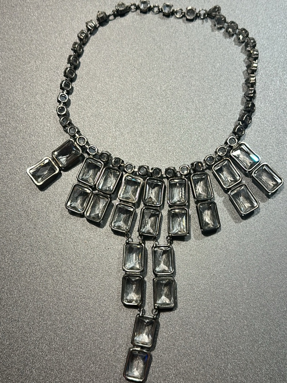 Crystal Cascade Statement Necklace - Silver Tone